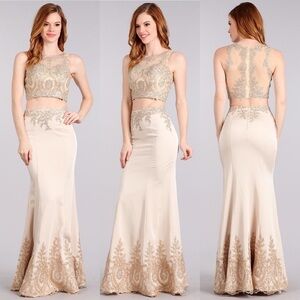 2 pc Champagne Gold Bodycon Dress